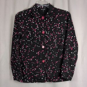20 South Black Button Down Shirt‎ with Pink and White Dots Linen Medium